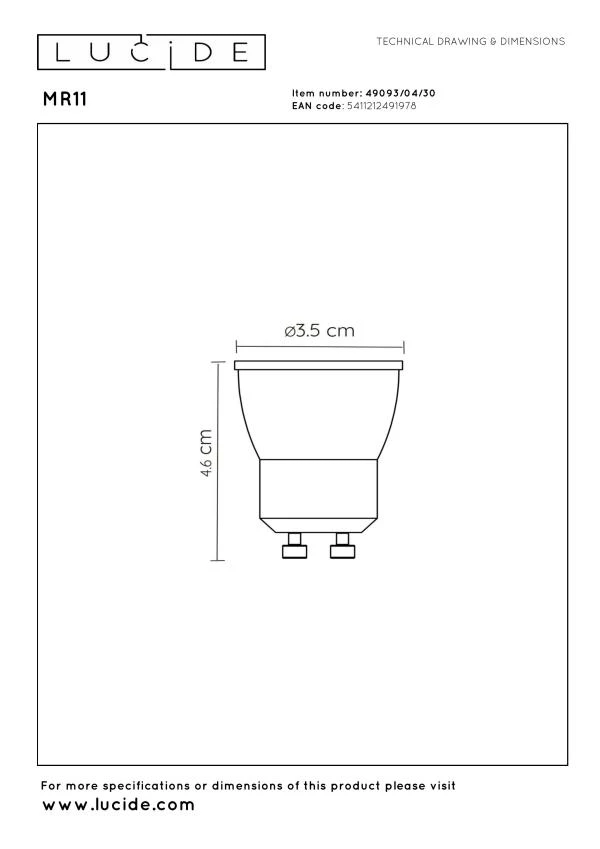Lucide MR11 - Led lamp - Ø 3,5 cm - LED Dim to warm - GU10 (MR11) - 1x4W 2200K/3000K - Zwart - technisch